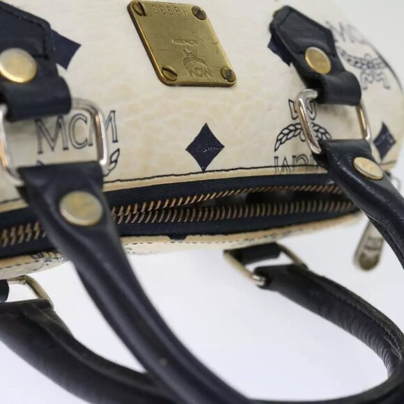 MCM Vicetos Logogram Hand Bag PVC Leather 2way White Auth - Picture 4 of 7